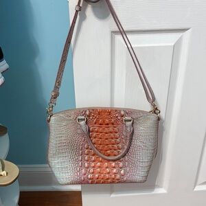 Brahmin Pink and Orange Croc-Embossed Crossbody Bag